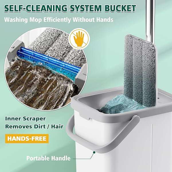 JC Jorden Mop and Bucket with Wringer Set, Hands Free Flat Floor Mop and Bucket, 3 Washable Microfiber Pads Included, Wet and Dry Use, Home Floor Cleaning System for All Floor Types and Windows - Image 3