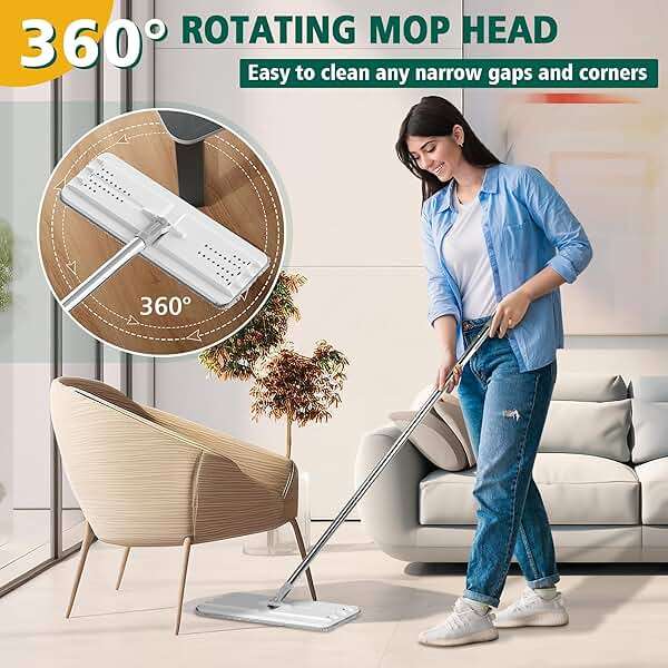 JC Jorden Mop and Bucket with Wringer Set, Hands Free Flat Floor Mop and Bucket, 3 Washable Microfiber Pads Included, Wet and Dry Use, Home Floor Cleaning System for All Floor Types and Windows - Image 6