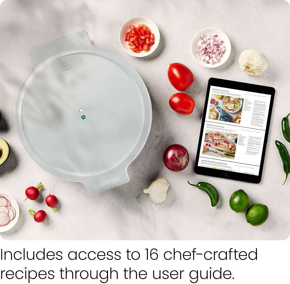 Chefman Everything Maker & Pizza Oven – 1440W Countertop Electric Pizza Maker with 12” Nonstick Cooking Plates, Plus Makes Quesadillas, Omelettes and More, with Indicator Lights and Vertical Storage - Image 7