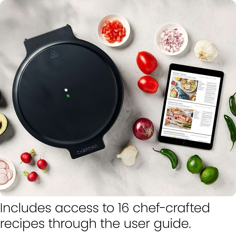 Chefman Everything Maker & Pizza Oven – 1440W Countertop Electric Pizza Maker with 12” Nonstick Cooking Plates, Plus Makes Quesadillas, Omelettes and More, with Indicator Lights and Vertical Storage - Image 7