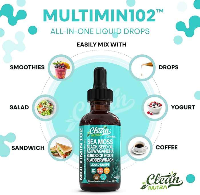 Clean Nutra Organic Sea Moss Drops Supplement | Black Seed Oil Irish Seamoss Ashwagandha Burdock Root & Bladderwrack - Multimineral Liquid Vegan for Gut Heath Energy Skin Immune Support & Hair - Image 7