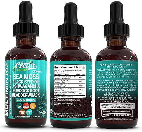 Clean Nutra Organic Sea Moss Drops Supplement | Black Seed Oil Irish Seamoss Ashwagandha Burdock Root & Bladderwrack - Multimineral Liquid Vegan for Gut Heath Energy Skin Immune Support & Hair - Image 9