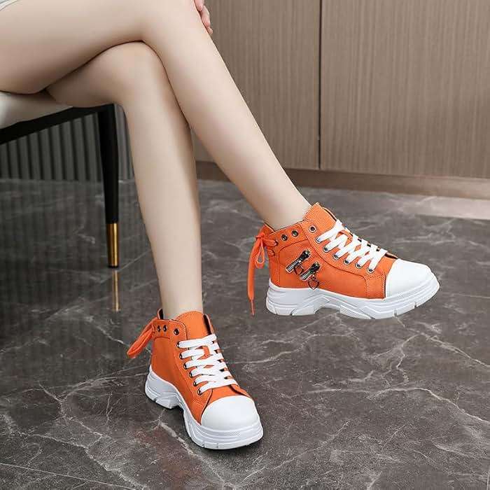 NCNDB Womens Canvas Sneakers High Top Lace up Casual Walking Shoes Air Cushion Sneakers - Image 7