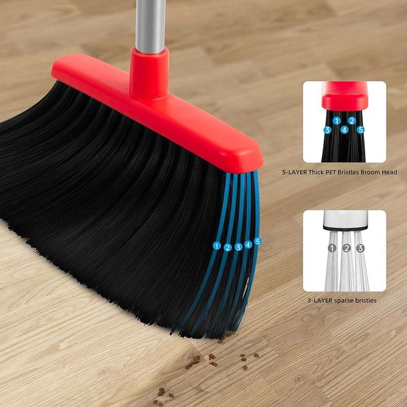 BSKLIN Broom and Dustpan Set for Home, 52" Long Handle Standing Broom Set with Dustpan Self-Cleaning Teeth for Hair Removal Heavy Duty Indoor Outdoor Sweeping Kit for Kitchen Garage (Black) - Image 6