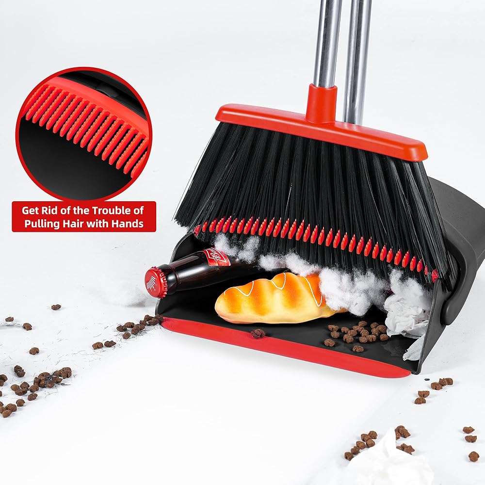 BSKLIN Broom and Dustpan Set for Home, 52" Long Handle Standing Broom Set with Dustpan Self-Cleaning Teeth for Hair Removal Heavy Duty Indoor Outdoor Sweeping Kit for Kitchen Garage (Black) - Image 7