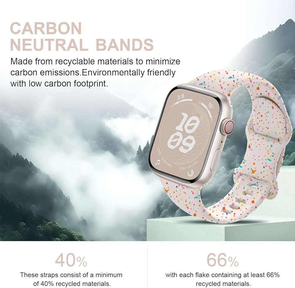 Sport Bands for Apple Watch Band 40mm 41mm 38mm 44mm 45mm 46mm 42mm iWatch Bands for Women Kids Men,Cute Recycled Plastic Silicone Strap for Apple Watch Series 11 10 9 8 7 6 5 4 3 SE 3/2nd Ultra 49mm - Image 2