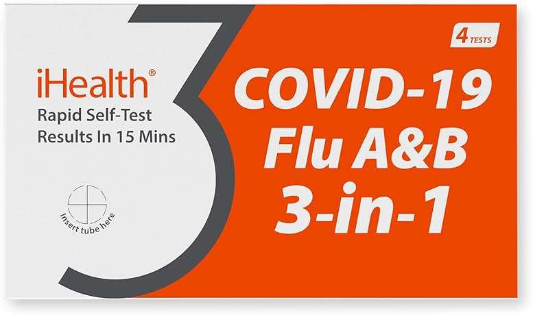 iHealth COVID-19, Flu A&B 3-in-1 Antigen Rapid Test, Results in 15 Minutes, FDA Authorized OTC Flu & COVID Home Test, with Non-invasive Nasal Swab, Easy to Use & No Discomfort (1 Pack, 4 Tests Total) - Image 1