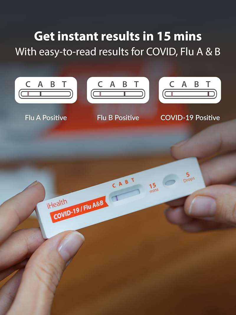 iHealth COVID-19, Flu A&B 3-in-1 Antigen Rapid Test, Results in 15 Minutes, FDA Authorized OTC Flu & COVID Home Test, with Non-invasive Nasal Swab, Easy to Use & No Discomfort (1 Pack, 4 Tests Total) - Image 2