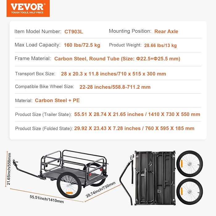 VEVOR Bike Cargo Trailer, 88/100/160 lbs Load Capacity, Heavy-Duty Bicycle Wagon Cart, Foldable Compact Storage with Universal Hitch - Image 7