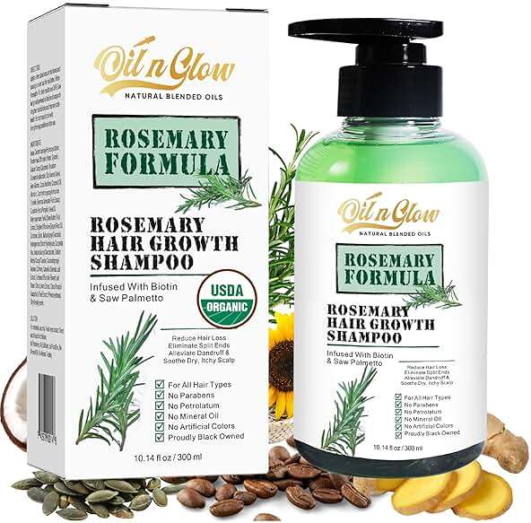 OilnGlow USDA Organic Rosemary Shampoo For Hair Growth For Thickening & Strengthening for Men & Women with Biotin, Scalp DHT Blocker Saw Palmetto For Thinning Hair Loss 10 Fl. Oz- Fragrance Free - Image 1
