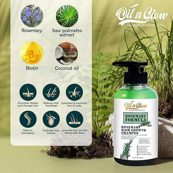 OilnGlow USDA Organic Rosemary Shampoo For Hair Growth For Thickening & Strengthening for Men & Women with Biotin, Scalp DHT Blocker Saw Palmetto For Thinning Hair Loss 10 Fl. Oz- Fragrance Free - Image 2