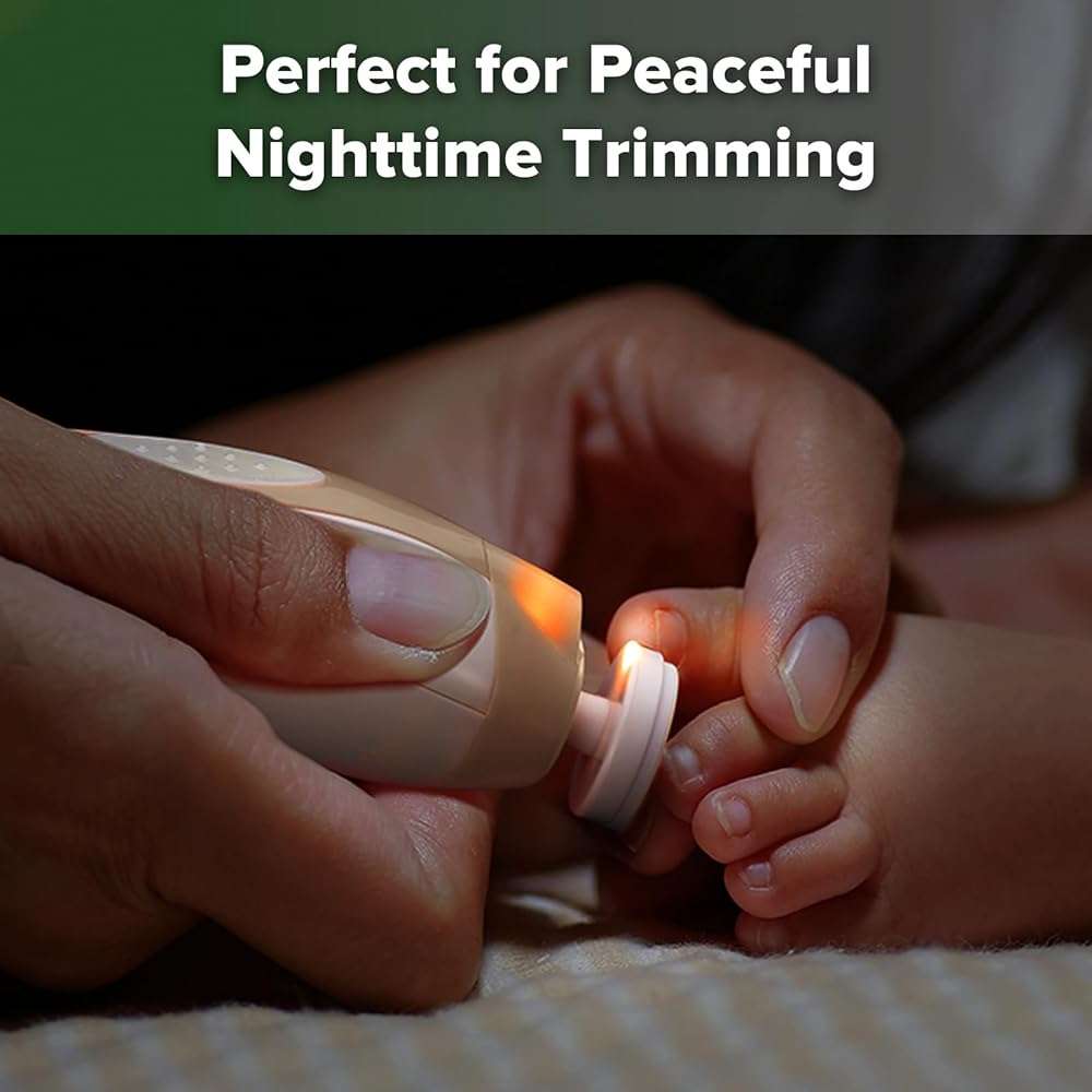 haakaa Electric Baby Nail Trimmer for Newborns, Infants & Toddlers – Safe & Gentle Nail Care, Whisper-Quiet with LED Light, Baby Nail Care Kit, Includes 6 Replacement Heads & Storage Case, Acorn - Image 9