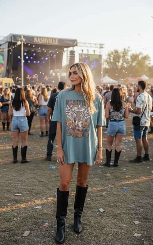 Oversized Rock Band T-Shirt Women Country Music Shirt Tops Nashville Music City Tshirt Vintage Guitar Wings Graphic Tees - Image 2