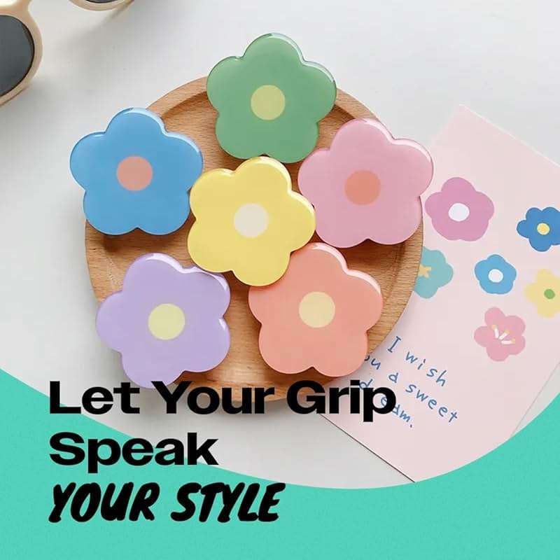 OnTheGrip Cute Solid Color Daisy Flower Design Collapsible Mobile Phone Grip Stand Holder for Smartphone Tablet Cell Phone Accessory (Violet) - Image 3