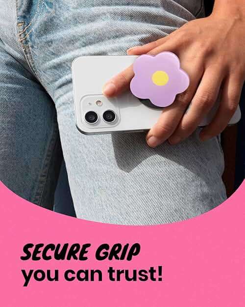 OnTheGrip Cute Solid Color Daisy Flower Design Collapsible Mobile Phone Grip Stand Holder for Smartphone Tablet Cell Phone Accessory (Violet) - Image 5