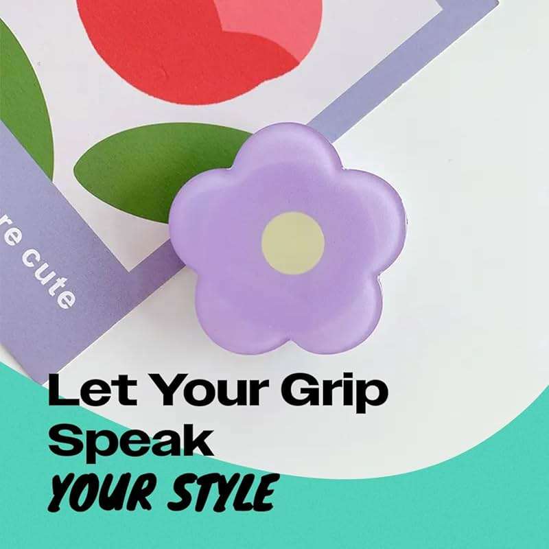 OnTheGrip Cute Solid Color Daisy Flower Design Collapsible Mobile Phone Grip Stand Holder for Smartphone Tablet Cell Phone Accessory (Violet) - Image 8