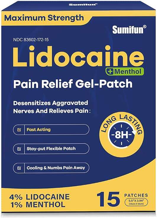 Sumifun 4% Lidocaine Patches Plus 1% Menthol - 15 Counts Maximum Strength OTC Pain Relief Patches for Back Ache Stiff Neck Joint Pain Muscle Soreness Topical Analgesic - Image 1