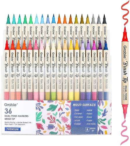 Grabie 72 Colors Acrylic Paint Markers, 36 Pack Dual Tip Soft Brush Acrylic Markers, Water-Based Paint Pens for Paper, Rock Painting, Wood, Canvas, Glass, Fabric, DIY Craft Art Supplies for All Ages - Image 1