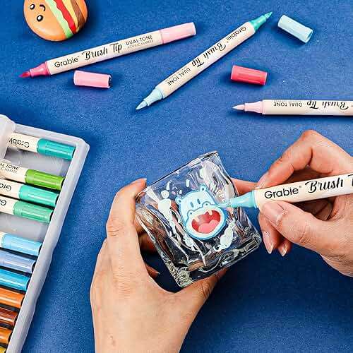 Grabie 72 Colors Acrylic Paint Markers, 36 Pack Dual Tip Soft Brush Acrylic Markers, Water-Based Paint Pens for Paper, Rock Painting, Wood, Canvas, Glass, Fabric, DIY Craft Art Supplies for All Ages - Image 2