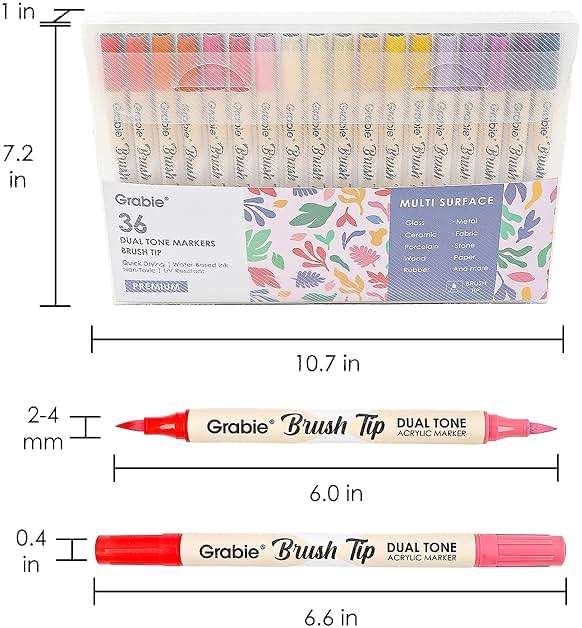 Grabie 72 Colors Acrylic Paint Markers, 36 Pack Dual Tip Soft Brush Acrylic Markers, Water-Based Paint Pens for Paper, Rock Painting, Wood, Canvas, Glass, Fabric, DIY Craft Art Supplies for All Ages - Image 3