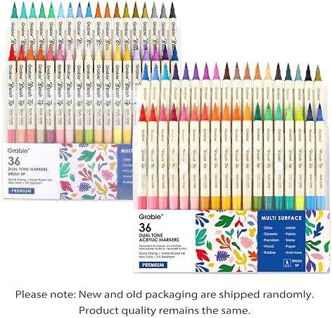 Grabie 72 Colors Acrylic Paint Markers, 36 Pack Dual Tip Soft Brush Acrylic Markers, Water-Based Paint Pens for Paper, Rock Painting, Wood, Canvas, Glass, Fabric, DIY Craft Art Supplies for All Ages - Image 4