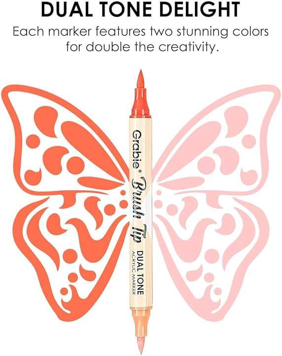 Grabie 72 Colors Acrylic Paint Markers, 36 Pack Dual Tip Soft Brush Acrylic Markers, Water-Based Paint Pens for Paper, Rock Painting, Wood, Canvas, Glass, Fabric, DIY Craft Art Supplies for All Ages - Image 6