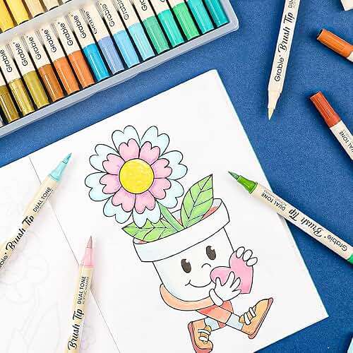 Grabie 72 Colors Acrylic Paint Markers, 36 Pack Dual Tip Soft Brush Acrylic Markers, Water-Based Paint Pens for Paper, Rock Painting, Wood, Canvas, Glass, Fabric, DIY Craft Art Supplies for All Ages - Image 8