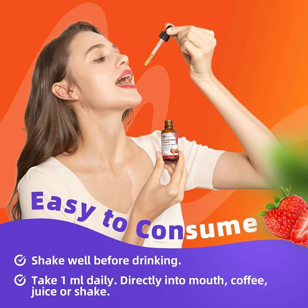 M inch Magnesium Glycinate Liquid, High Absorption Magnesium Liquid Drops with Chamomile, Hawthorn, Ginger Extract & Vitamin B6, B9, B12, C, D3, Magnesium Supplement, Strawberry Flavor, 2 Pack - Image 7