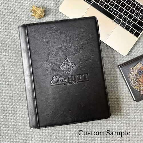 Personalized Leather Padfolio for Men - Business Portfolio with Clipboard, Engraved Legal Pad Folio Folder, A4 Letter Size Ideal Business and Corporate Gifts, Oil Black - Custom - Image 2