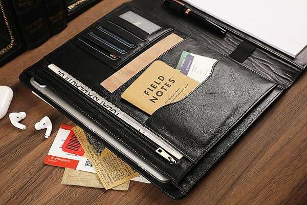 Personalized Leather Padfolio for Men - Business Portfolio with Clipboard, Engraved Legal Pad Folio Folder, A4 Letter Size Ideal Business and Corporate Gifts, Oil Black - Custom - Image 6