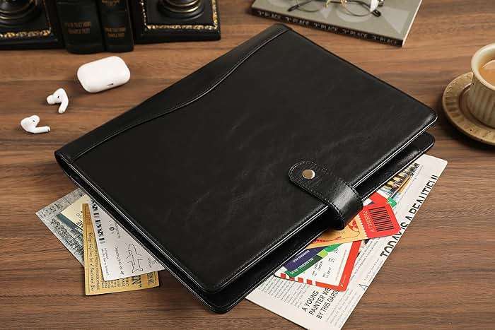 Personalized Leather Padfolio for Men - Business Portfolio with Clipboard, Engraved Legal Pad Folio Folder, A4 Letter Size Ideal Business and Corporate Gifts, Oil Black - Custom - Image 8