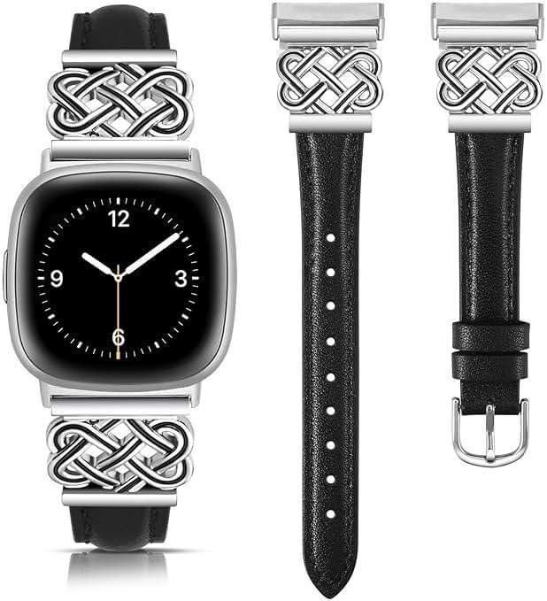 TOYOUTHS Celtic Knot Leather Band Compatible with Fitbit Versa 4/Versa 3/Fitbit Sense 2/Sense Band Women, Slim Dressy Thin Fashion Designer Premium Leather Strap for Versa 3 4 Sense 2 Smartwatch - Image 1