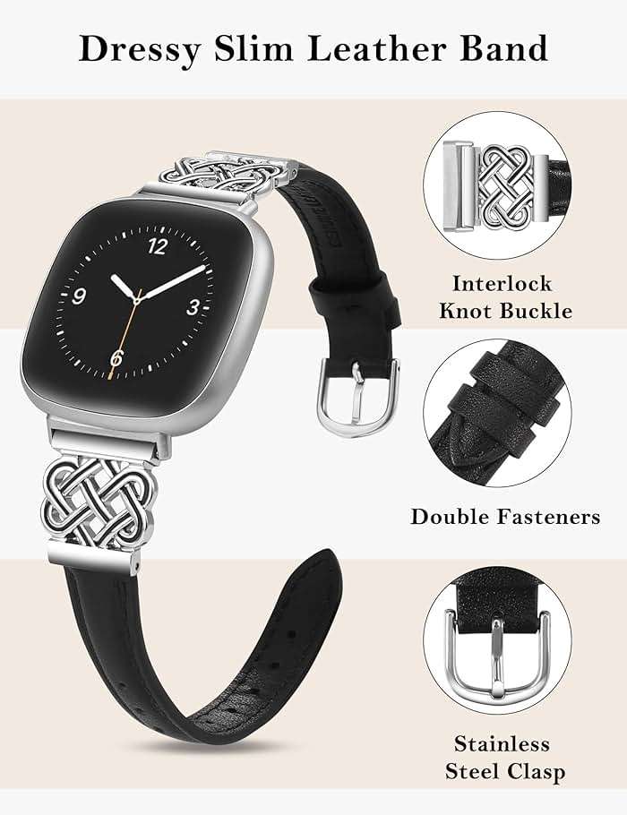 TOYOUTHS Celtic Knot Leather Band Compatible with Fitbit Versa 4/Versa 3/Fitbit Sense 2/Sense Band Women, Slim Dressy Thin Fashion Designer Premium Leather Strap for Versa 3 4 Sense 2 Smartwatch - Image 2