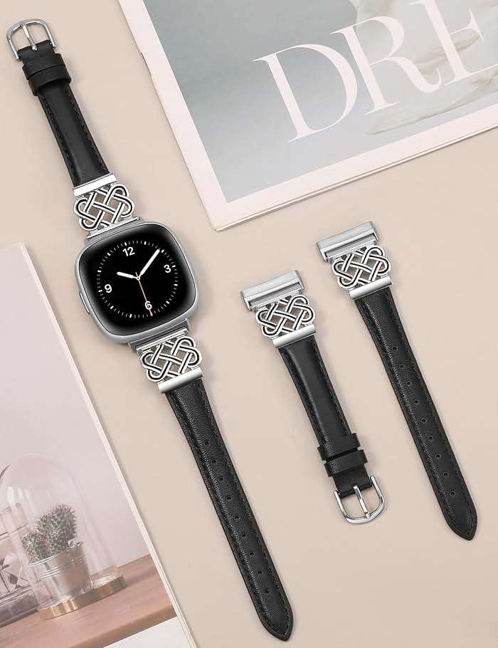 TOYOUTHS Celtic Knot Leather Band Compatible with Fitbit Versa 4/Versa 3/Fitbit Sense 2/Sense Band Women, Slim Dressy Thin Fashion Designer Premium Leather Strap for Versa 3 4 Sense 2 Smartwatch - Image 3
