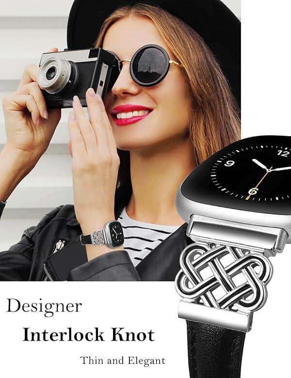 TOYOUTHS Celtic Knot Leather Band Compatible with Fitbit Versa 4/Versa 3/Fitbit Sense 2/Sense Band Women, Slim Dressy Thin Fashion Designer Premium Leather Strap for Versa 3 4 Sense 2 Smartwatch - Image 5
