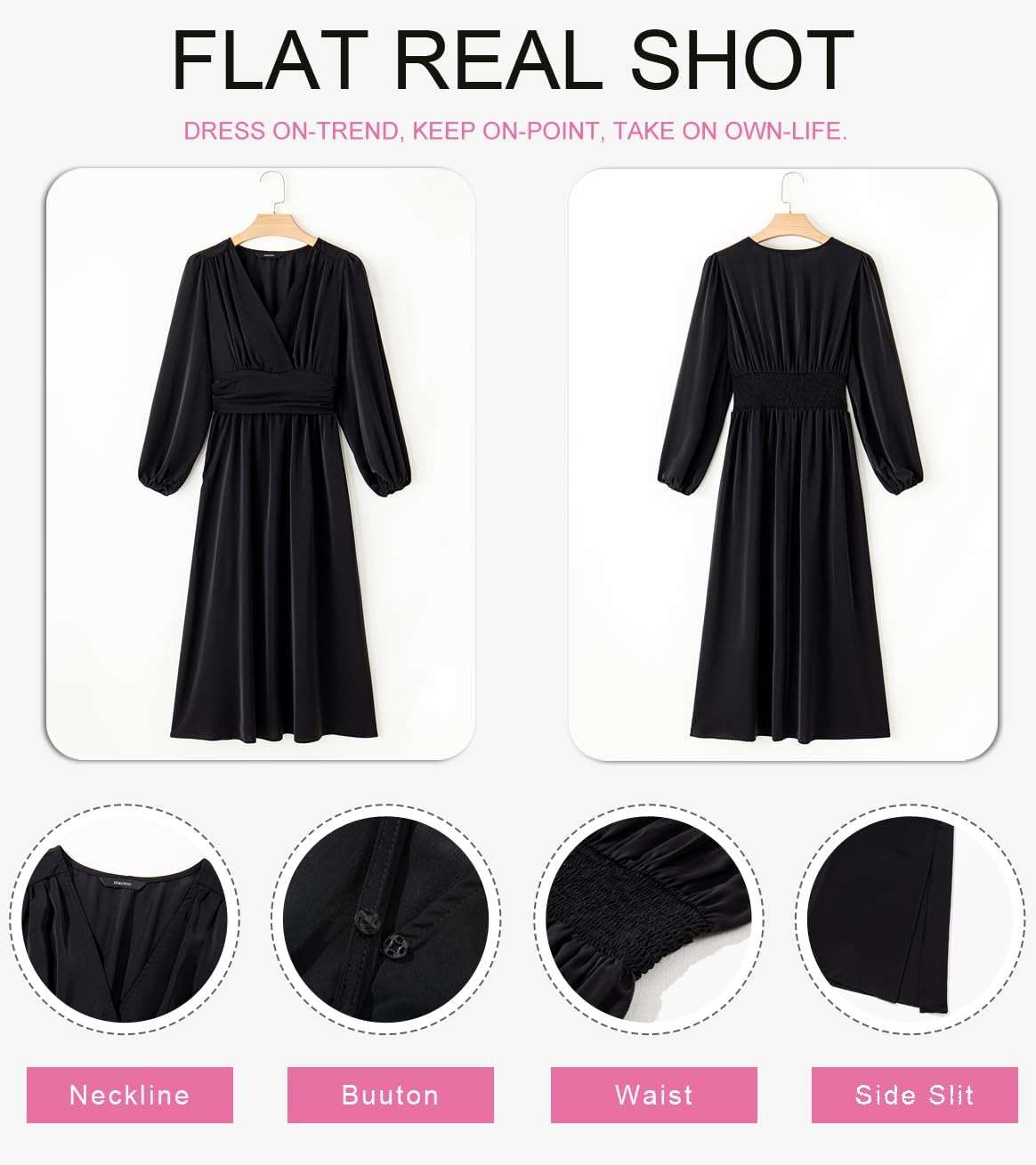 Dokotoo Womens Wrap V-Neck Empire Waist Dress Lantern Sleeve Ruched Side Slit Elegant Maxi Dress - Image 5