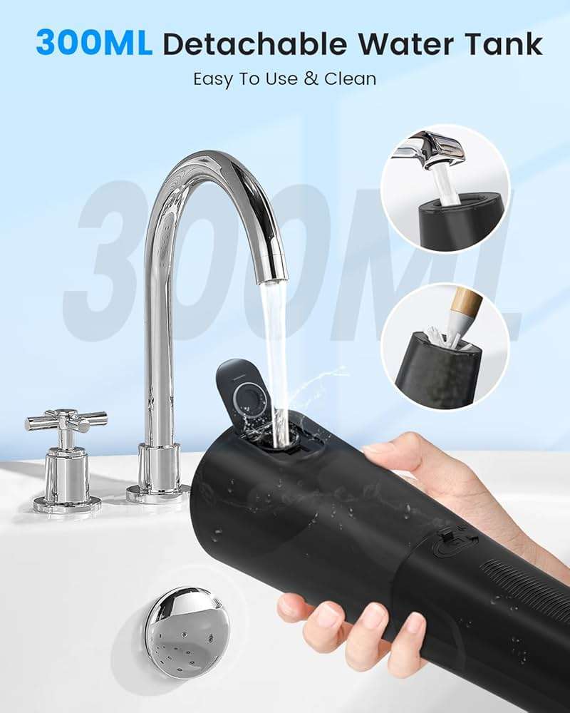 VIMMK Water Flosser, Cordless Water Dental Flosser, 9 Jet Tips 5 Modes 300ML IPX7 Waterproof, Portable Rechargeable Oral Irrigator for Home Travel - Gums, Orthodontic, Braces Care (Black) - Image 5