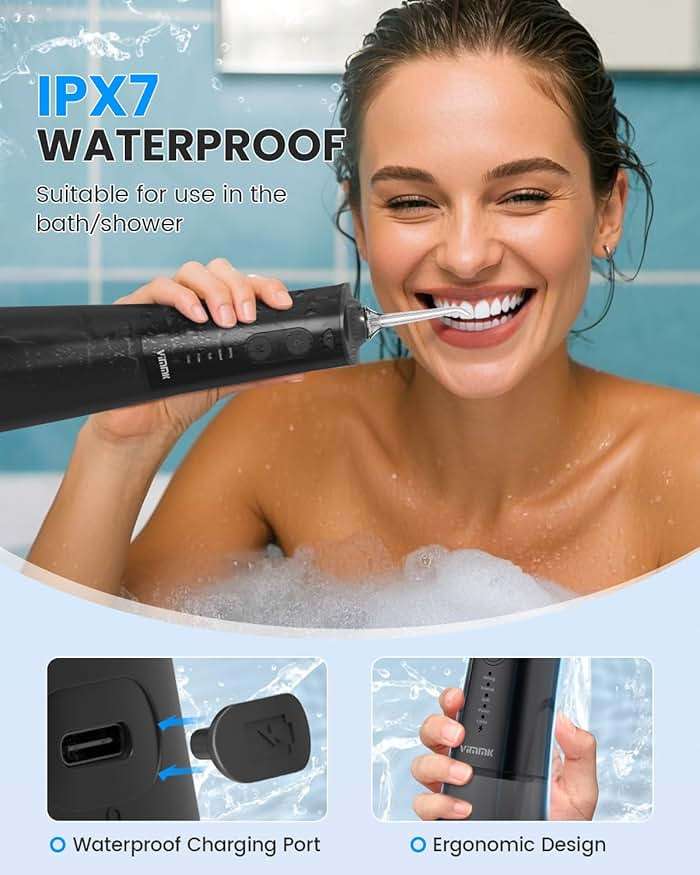 VIMMK Water Flosser, Cordless Water Dental Flosser, 9 Jet Tips 5 Modes 300ML IPX7 Waterproof, Portable Rechargeable Oral Irrigator for Home Travel - Gums, Orthodontic, Braces Care (Black) - Image 6
