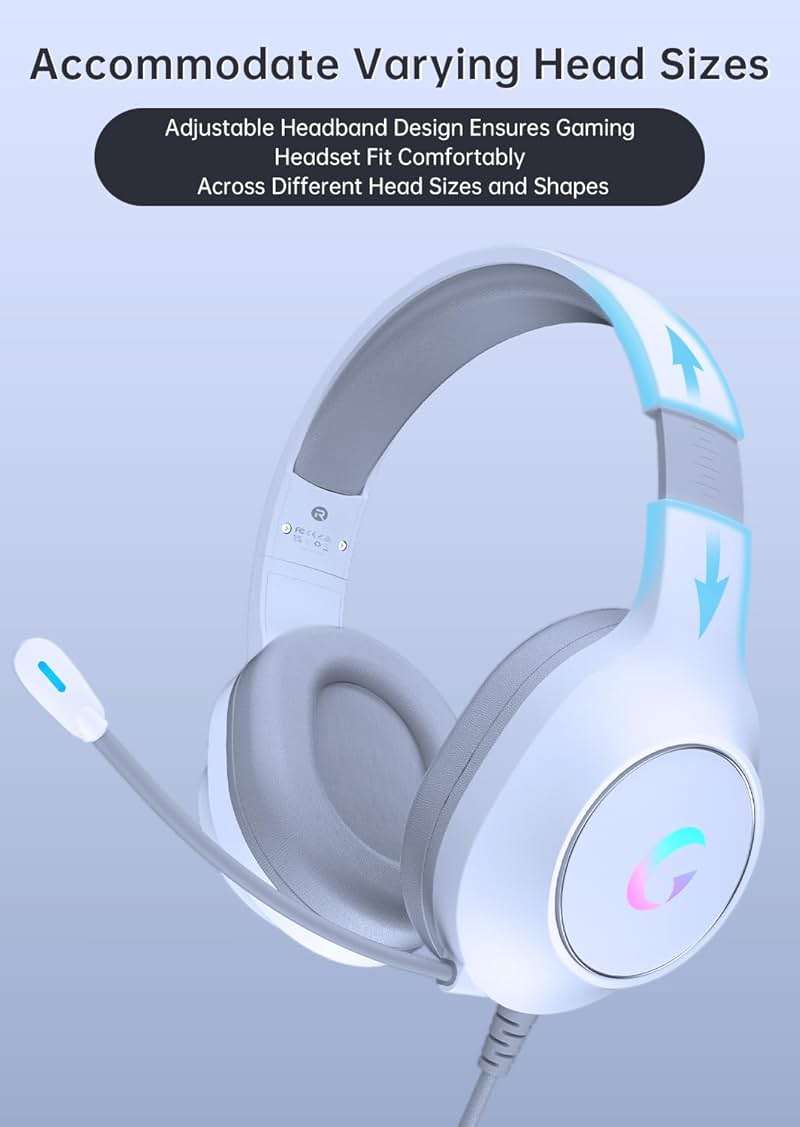 syndesmos CM7002 Gaming Headset for PC, PS5, Xbox Series X|S, Switch, Over-Ear Headphones with 7.1 Surround Sound, 50MM Drivers & Noise Canceling Mic, RGB Comfort Headset for Gaming, Light White - Image 8