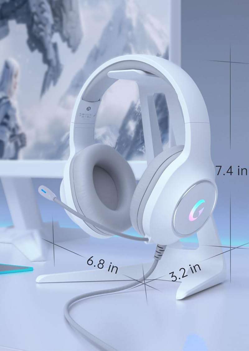 syndesmos CM7002 Gaming Headset for PC, PS5, Xbox Series X|S, Switch, Over-Ear Headphones with 7.1 Surround Sound, 50MM Drivers & Noise Canceling Mic, RGB Comfort Headset for Gaming, Light White - Image 9