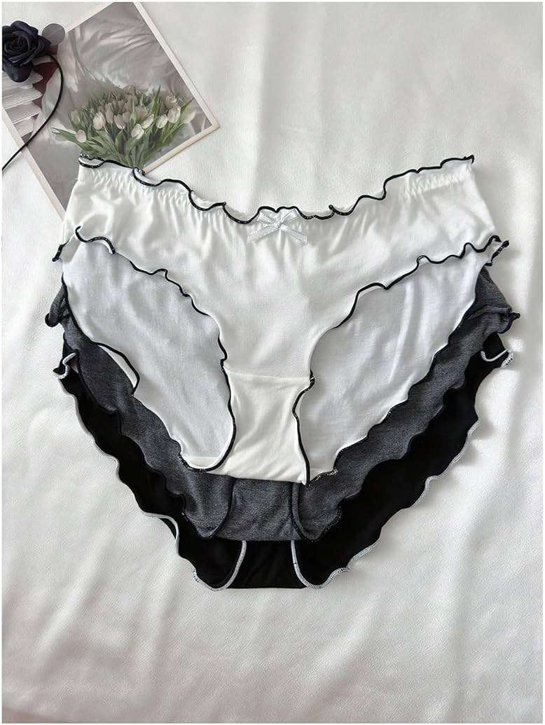 Verdusa Women's 4pack Frill Trim Satin Underwear Briefs Panty Set - Image 4