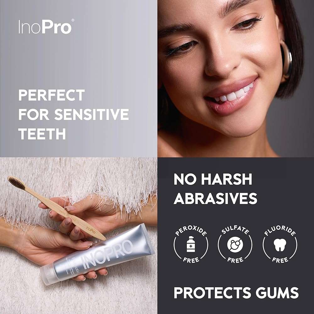 InoPro Whitening Hydroxyapatite Toothpaste with Probiotic for Sensitive Teeth, Fluoride Free Enamel Repair Remineralizing Toothpaste, SLS Free, Baking Soda, Coconut Oil, 5oz - Image 2