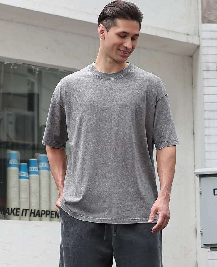 KEEPSHOWING Mens Oversized T Shirts Acid Wash Loose Fit Vintage Washed Tee Shirt Short Sleeve Streetwear Casual T-Shirts - Image 5