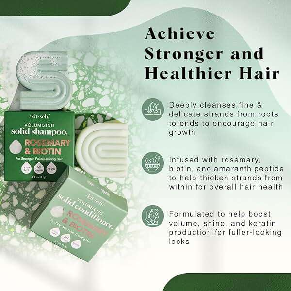Kitsch Rosemary & Biotin Shampoo and Conditioner Set for Hair Growth - Strengthening, Thickening & Volumizing Shampoo and Conditioner Bar - Paraben, Sulfate & Silicone Free - 2 pack - Image 3