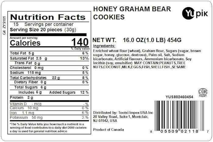 Yupik Honey Graham Bears, 1 lb (16 oz), Mini Cookies, Sweet Snacks, Crunchy Biscuits, With Real Honey, Teddy Bear Graham Crackers, Delicious Treat, Perfect for Snacking & Sharing - Image 2