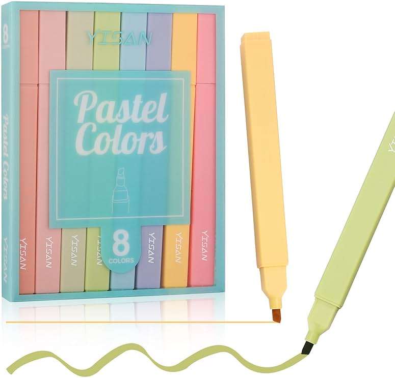 YISAN Highlighters Pastel Assorted Colors,No Bleed,Soft Tip,Cute Aesthetic for Book Journal,8-Pack, 70948 - Image 6