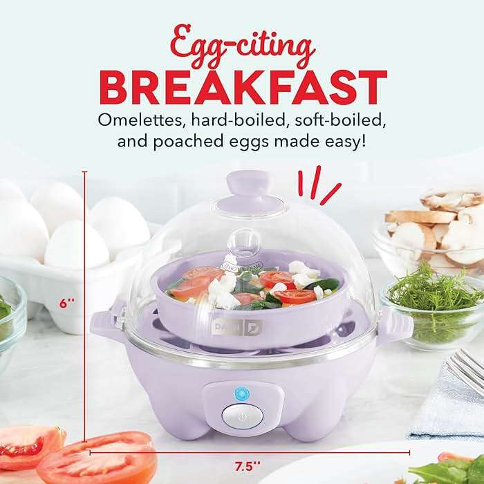 Dash Rapid Egg Cooker - Boiler, Poacher & Steamer - Includes Measuring & Recipe Guide - Dishwasher Safe - BPA Free - Holds 7 Eggs, Lavender - Image 2