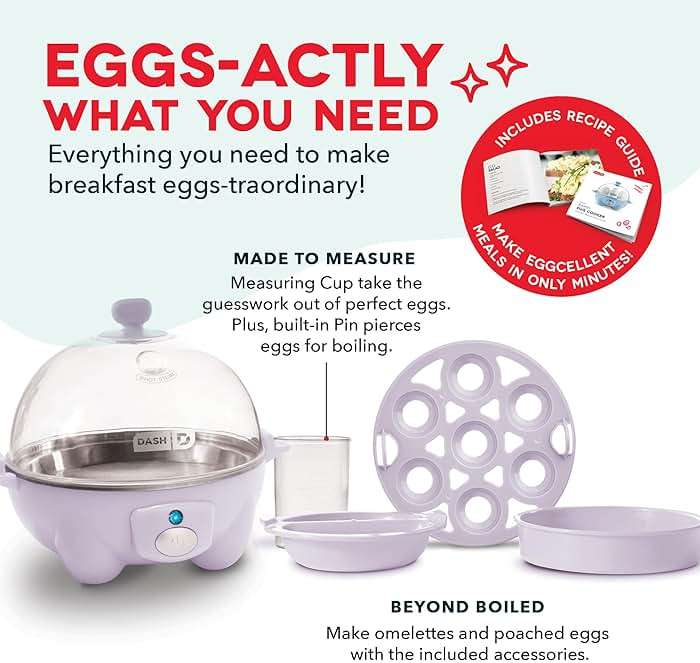 Dash Rapid Egg Cooker - Boiler, Poacher & Steamer - Includes Measuring & Recipe Guide - Dishwasher Safe - BPA Free - Holds 7 Eggs, Lavender - Image 4
