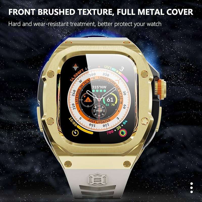 VeveXiao Rugged Case with Band Compatible with Apple Watch Ultra 2 Bands 49mm, Metal Protective Cover Case with Replacement Fluorine Rubber Strap for iWatch Ultra 49mm Mens Strap | Compatible with Apple Watch Ultra 2, Metal Protective Cover Case, with Replacement Fluorine Rubber Strap, Mens Strap - Image 3