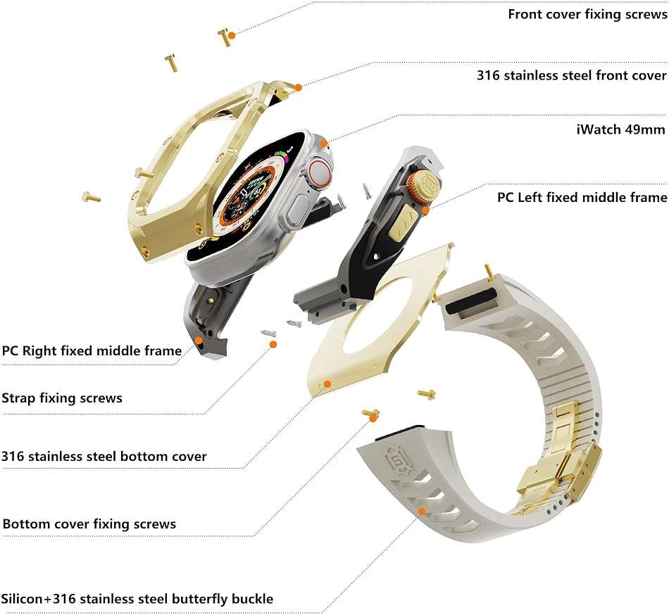 VeveXiao Rugged Case with Band Compatible with Apple Watch Ultra 2 Bands 49mm, Metal Protective Cover Case with Replacement Fluorine Rubber Strap for iWatch Ultra 49mm Mens Strap | Compatible with Apple Watch Ultra 2, Metal Protective Cover Case, with Replacement Fluorine Rubber Strap, Mens Strap - Image 9